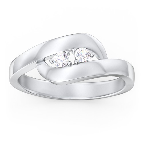 Swirl Double Birthstone Ring – Sterling Silver with Diamond