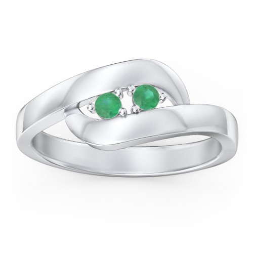 Swirl Double Birthstone Ring – Sterling Silver with Emerald