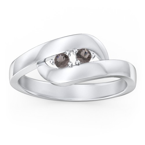 Swirl Double Birthstone Ring – Sterling Silver with Smokey Quartz