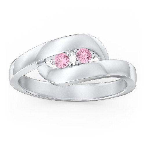 Swirl Double Birthstone Ring – Sterling Silver with Pink Tourmaline