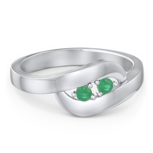 Swirl Double Birthstone Ring – Sterling Silver with Emerald
