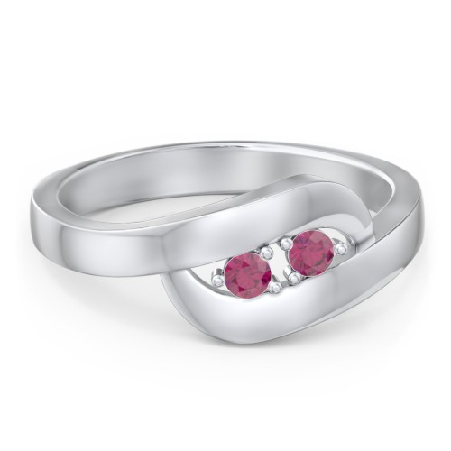 Swirl Double Birthstone Ring – Sterling Silver with Ruby