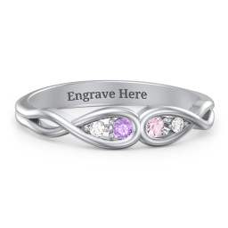 Double Infinity Birthstone Ring with Accents in 925 Sterling Silver with Amethyst Premium Zirconia, Fancy Pink Premium Zirconia, and White Premium Zirconia