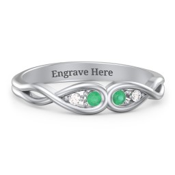 Double Infinity Birthstone Ring with Accents in 925 Sterling Silver with Emerald and Diamond