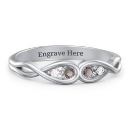Double Infinity Birthstone Ring with Accents in 925 Sterling Silver with Smokey Quartz and Diamond
