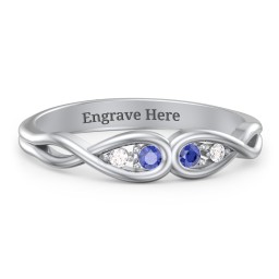 Double Infinity Birthstone Ring with Accents in 925 Sterling Silver with Blue Sapphire and Diamond