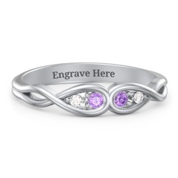 Double Infinity Birthstone Ring with Accents in 925 Sterling Silver with Amethyst and White Premium Zirconia