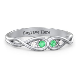 Double Infinity Birthstone Ring with Accents in 925 Sterling Silver with Emerald and White Premium Zirconia