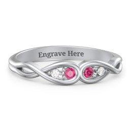Double Infinity Birthstone Ring with Accents in 925 Sterling Silver with Ruby and White Premium Zirconia