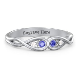 Double Infinity Birthstone Ring with Accents in 925 Sterling Silver with Blue Sapphire and Diamond