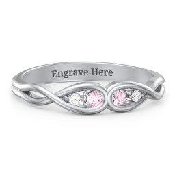 Double Infinity Birthstone Ring with Accents in 925 Sterling Silver with Pink Tourmaline and White Premium Zirconia