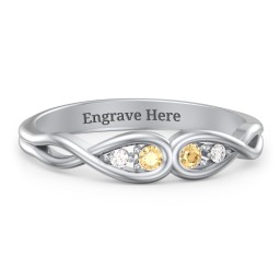 Double Infinity Birthstone Ring with Accents in 925 Sterling Silver with Citrine and White Premium Zirconia