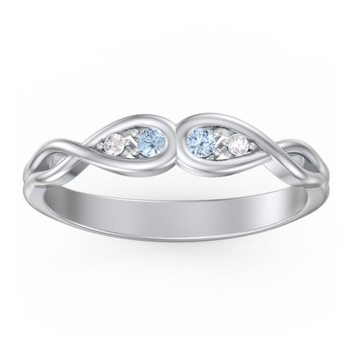 Double Infinity Birthstone Ring with Accents – Sterling Silver with Blue Topaz and Diamond