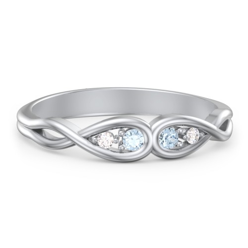 Double Infinity Birthstone Ring with Accents – Sterling Silver with Blue Topaz and Diamond