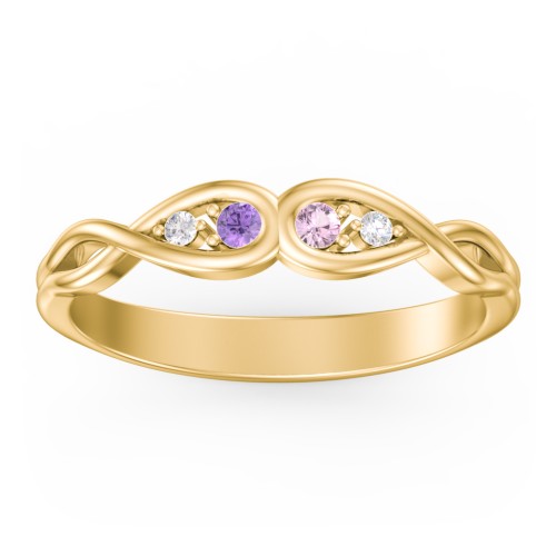 Double Infinity Birthstone Ring with Accents – 10K Yellow Gold with Amethyst, Pink Tourmaline, and White Premium Zirconia
