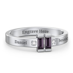 Baguette Birthstone Ring with Accents