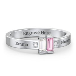 Baguette Birthstone Ring with Accents