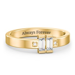Baguette Birthstone Ring with Accents in 18K Gold Plated Silver with Diamond