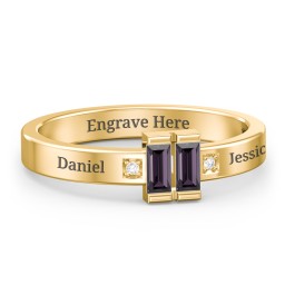 Baguette Birthstone Ring with Accents in 18K Gold Plated Silver with Alexandrite and White Premium Zirconia