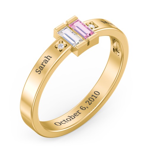 Baguette Birthstone Ring with Accents – 10K Yellow Gold with Cubic Zirconia, Pink Tourmaline, and White Premium Zirconia