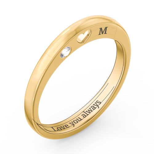 Peekaboo Birthstone Ring with Heart Cut Out – 10K Yellow Gold with Cubic Zirconia