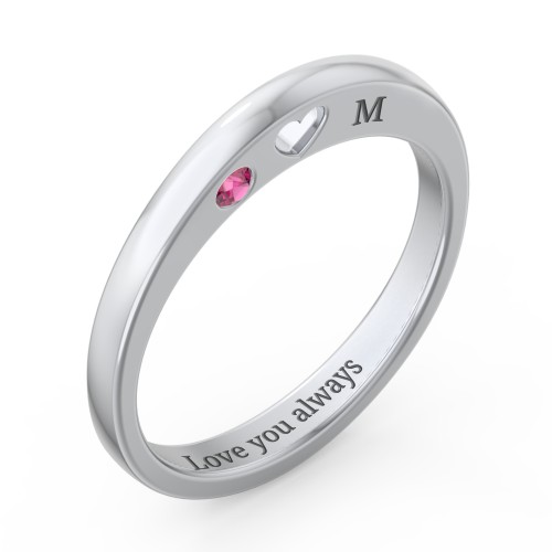 Peekaboo Birthstone Ring with Heart Cut Out