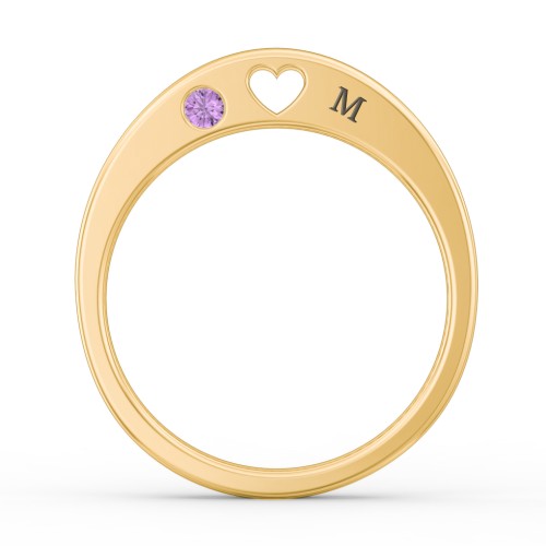 Peekaboo Birthstone Ring with Heart Cut Out – 18K Gold Plated Silver with Amethyst