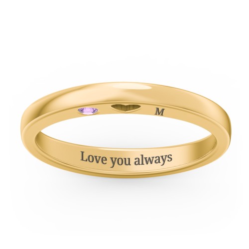 Peekaboo Birthstone Ring with Heart Cut Out – 18K Gold Plated Silver with Amethyst