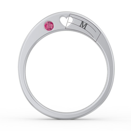 Peekaboo Birthstone Ring with Heart Cut Out – Sterling Silver with Ruby and Emerald