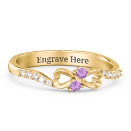 Infinity Heart Ring with Accents in 18K Gold Plated Silver with Amethyst and White Premium Zirconia