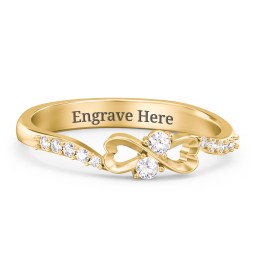 Infinity Heart Ring with Accents in 18K Gold Plated Silver with Cubic Zirconia and White Premium Zirconia