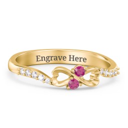 Infinity Heart Ring with Accents in 18K Gold Plated Silver with Ruby and White Premium Zirconia