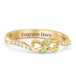 Infinity Heart Ring with Accents in 18K Gold Plated Silver with Peridot and White Premium Zirconia