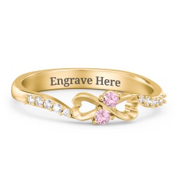 Infinity Heart Ring with Accents in 18K Gold Plated Silver with Pink Tourmaline and White Premium Zirconia