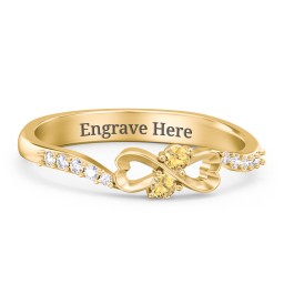 Infinity Heart Ring with Accents in 18K Gold Plated Silver with Citrine and White Premium Zirconia