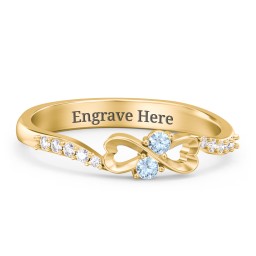 Infinity Heart Ring with Accents in 18K Gold Plated Silver with Blue Topaz and White Premium Zirconia