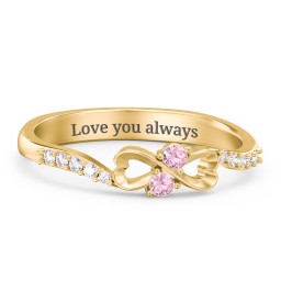 Infinity Heart Ring with Accents in 18K Gold Plated Silver with Pink Tourmaline and White Premium Zirconia