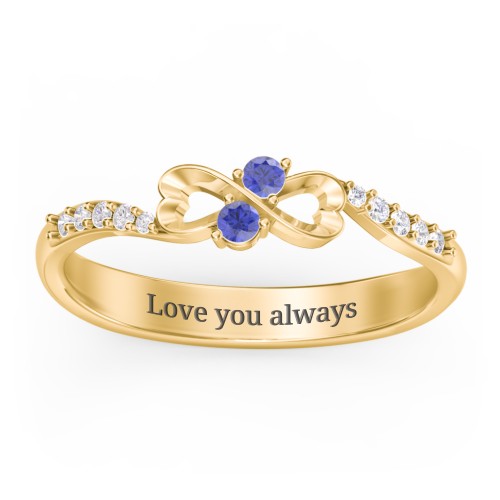 Infinity Heart Ring with Accents – 18K Gold Plated Silver with Blue Sapphire and White Premium Zirconia