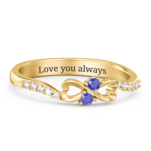 Infinity Heart Ring with Accents – 18K Gold Plated Silver with Blue Sapphire and White Premium Zirconia