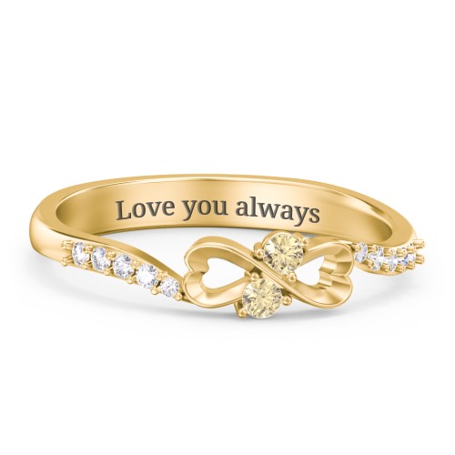 Infinity Heart Ring with Accents – 18K Gold Plated Silver with Citrine and White Premium Zirconia