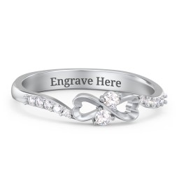 Infinity Heart Ring with Accents in 925 Sterling Silver with Cubic Zirconia and White Premium Zirconia