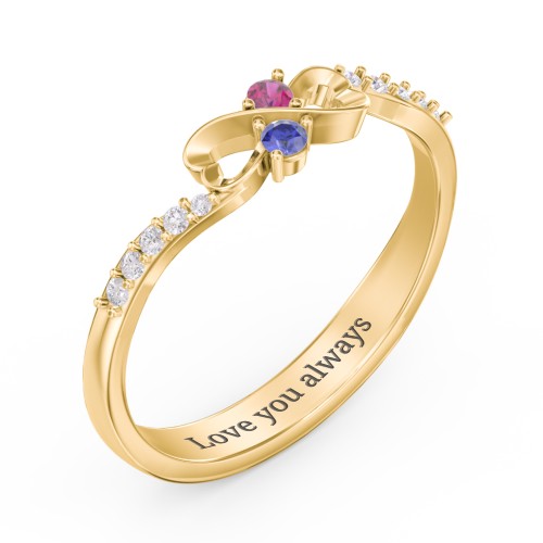 Infinity Heart Ring with Accents – 10K Yellow Gold with Blue Sapphire, Ruby, and White Premium Zirconia