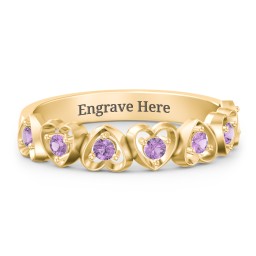 Multi-Heart Ring with Birthstones in 18K Gold Plated Silver with Amethyst