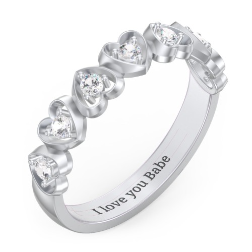 Multi-Heart Ring with Birthstones – Sterling Silver with Cubic Zirconia