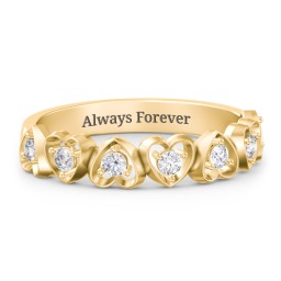 Multi-Heart Ring with Birthstones in 18K Gold Plated Silver with Diamond