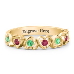 Multi-Heart Ring with Birthstones in 18K Gold Plated Silver with Emerald and Ruby