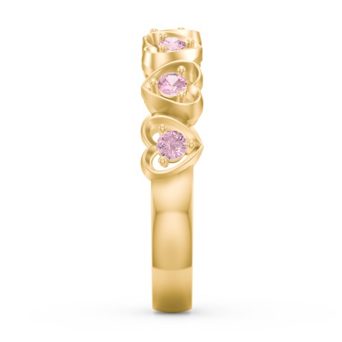 Multi-Heart Ring with Birthstones – 18K Gold Plated Silver with Pink Tourmaline