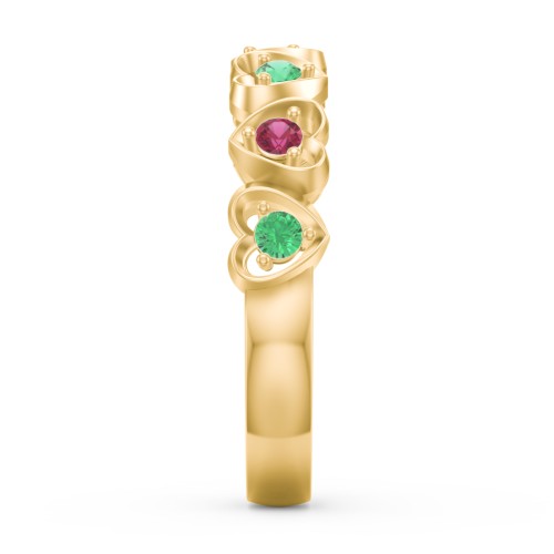 Multi-Heart Ring with Birthstones – 18K Gold Plated Silver with Emerald and Ruby