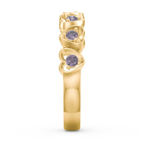 Multi-Heart Ring with Birthstones – 18K Gold Plated Silver with Alexandrite