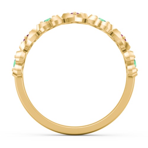 Multi-Heart Ring with Birthstones – 18K Gold Plated Silver with Emerald and Ruby